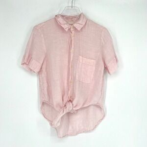 CP Shades Linen Top Womens XS Tie Front Collared Lightweight Feminine